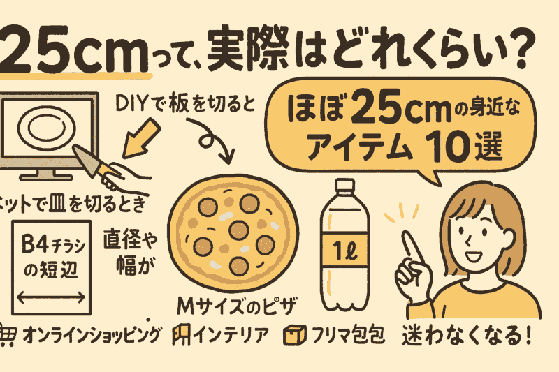 25cmはどのくらい？25センチの長さ・直径が一目でわかる身近な比較10選