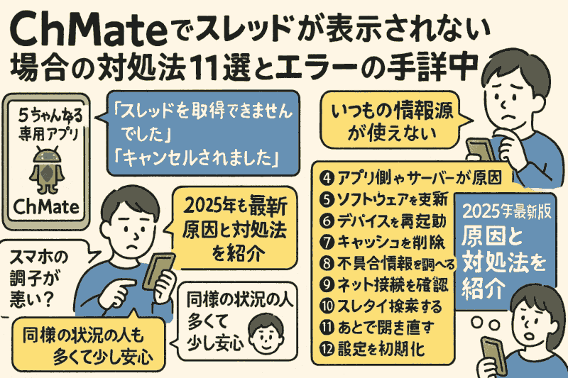 ChMateでスレッドが表示されない場合の対処法11選とエラーの詳細